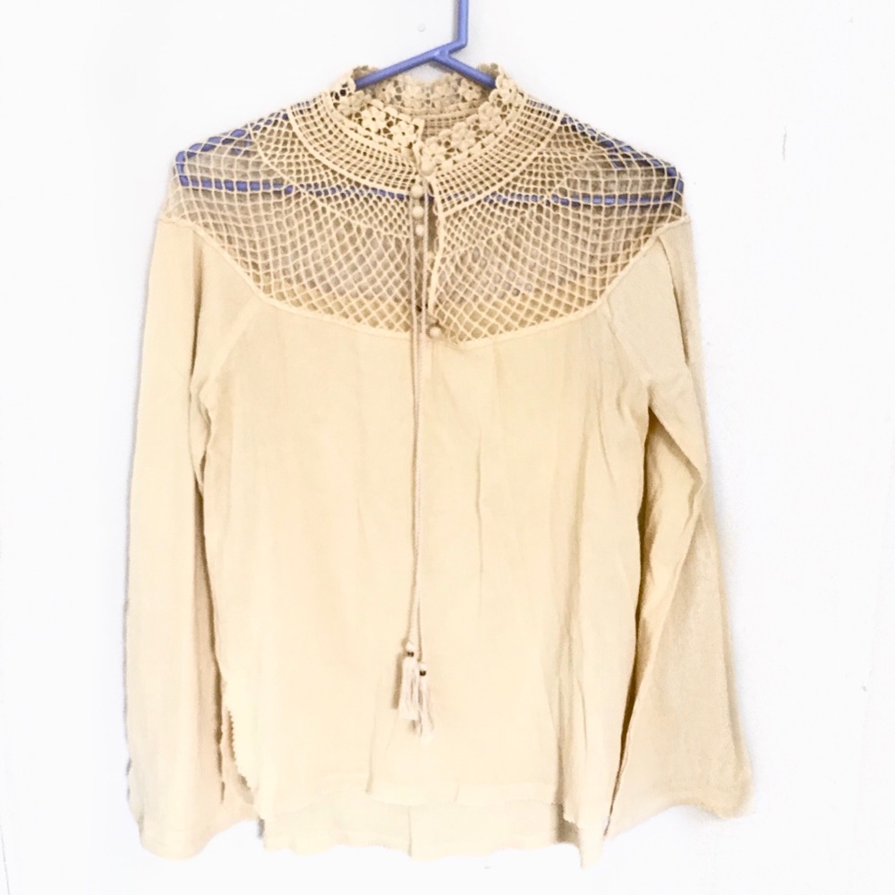 Free People Pastel Yellow Victorian Crochet Blouse